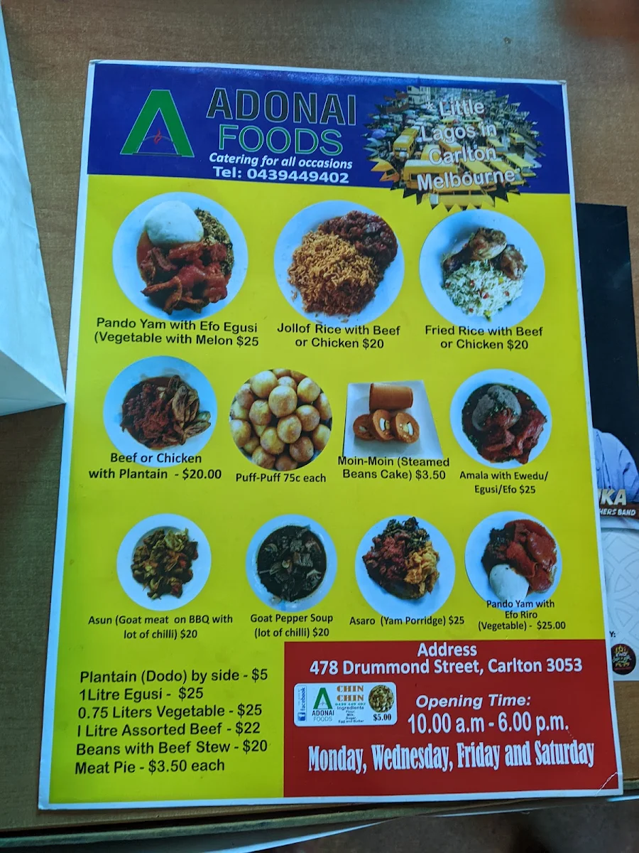 Menu, Adonai