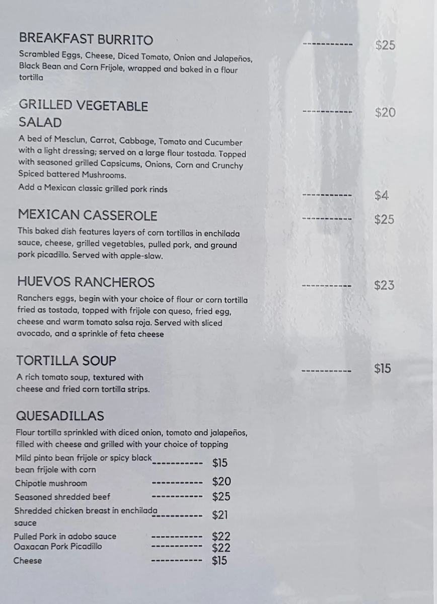 Menu, Casa De Amor Mexican Bar and Kitchen