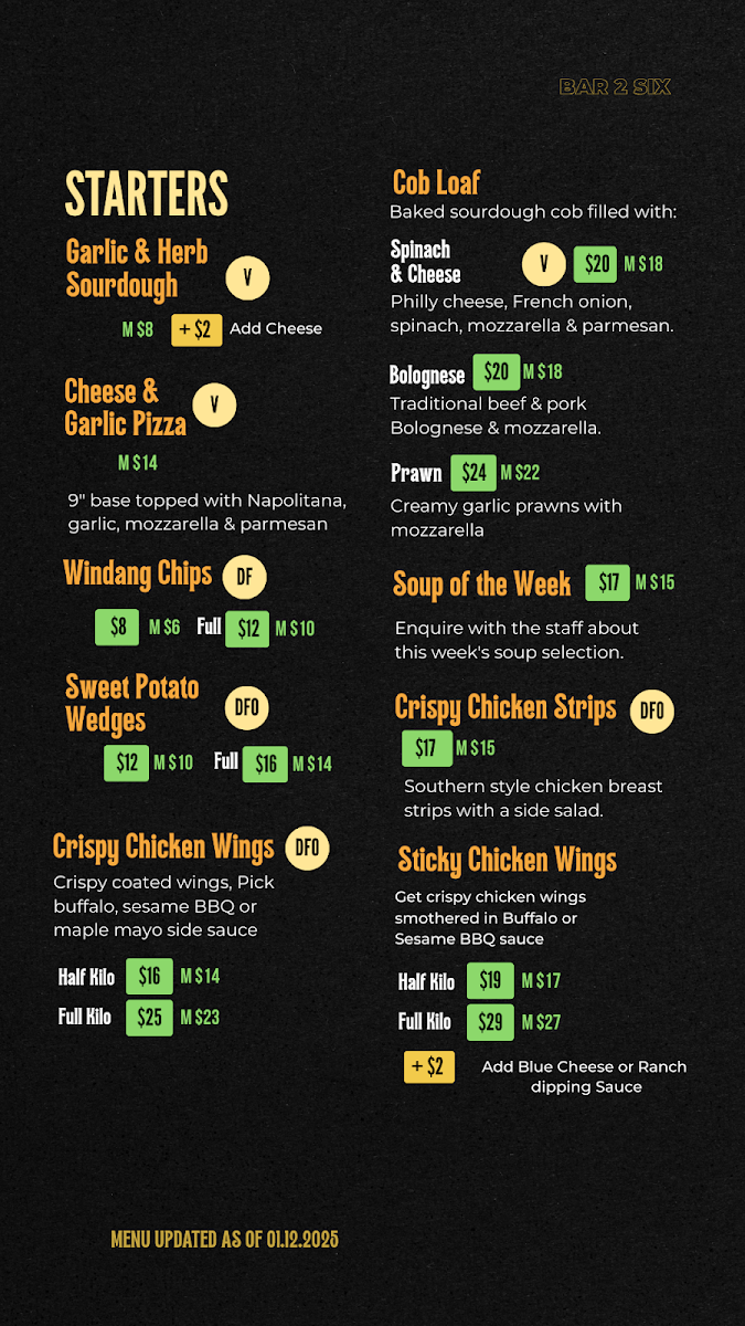 Menu, Club Windang