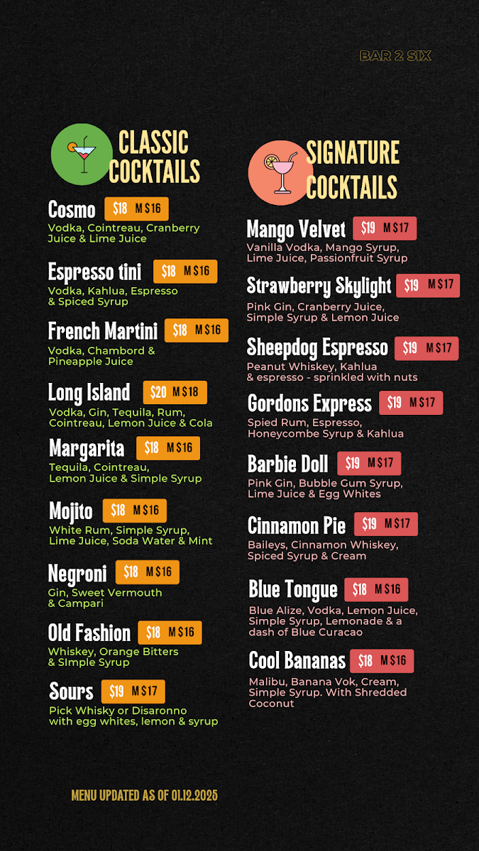Menu, Club Windang