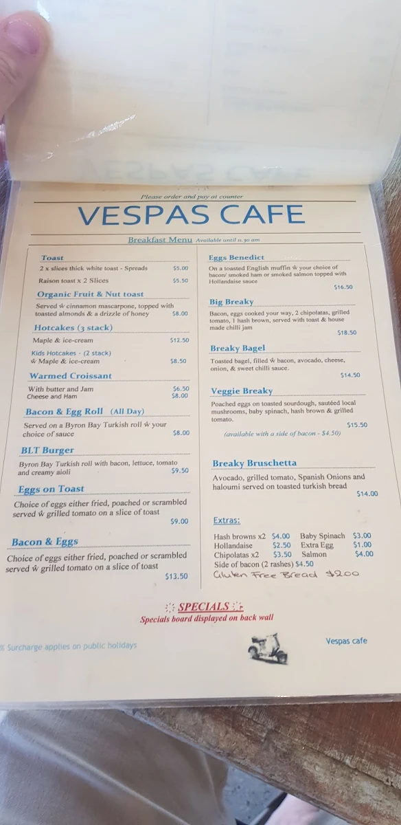 Menu, Vespas on Oak