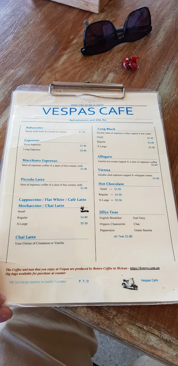 Menu, Vespas on Oak