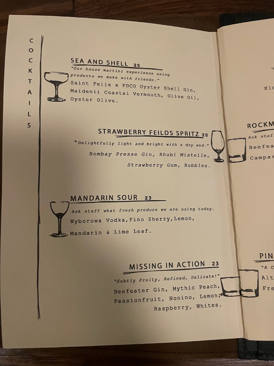Menu, Pearl Diver