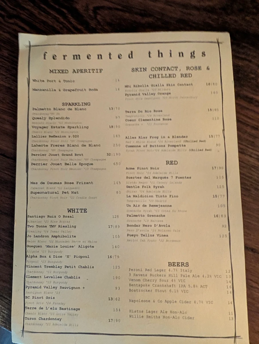 Menu, Pearl Diver