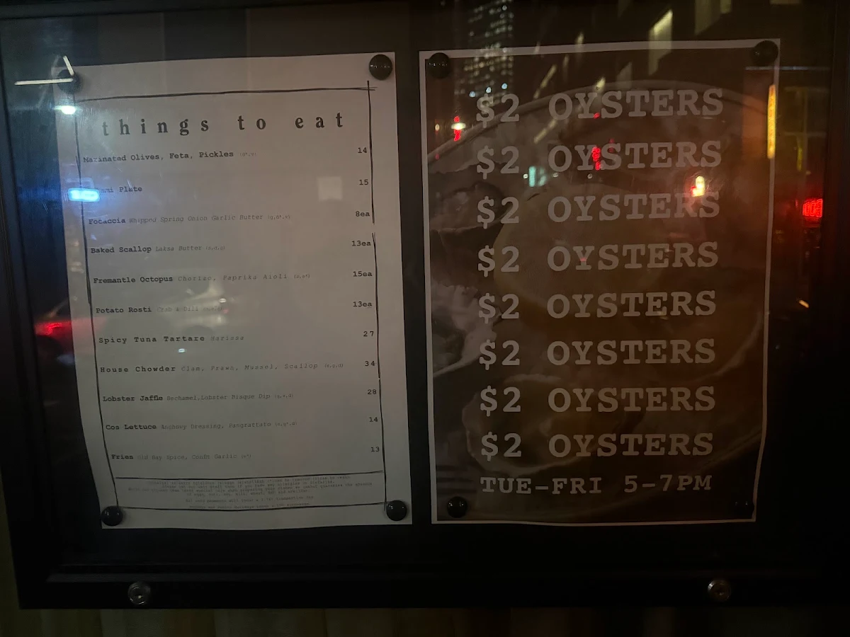 Menu, Pearl Diver