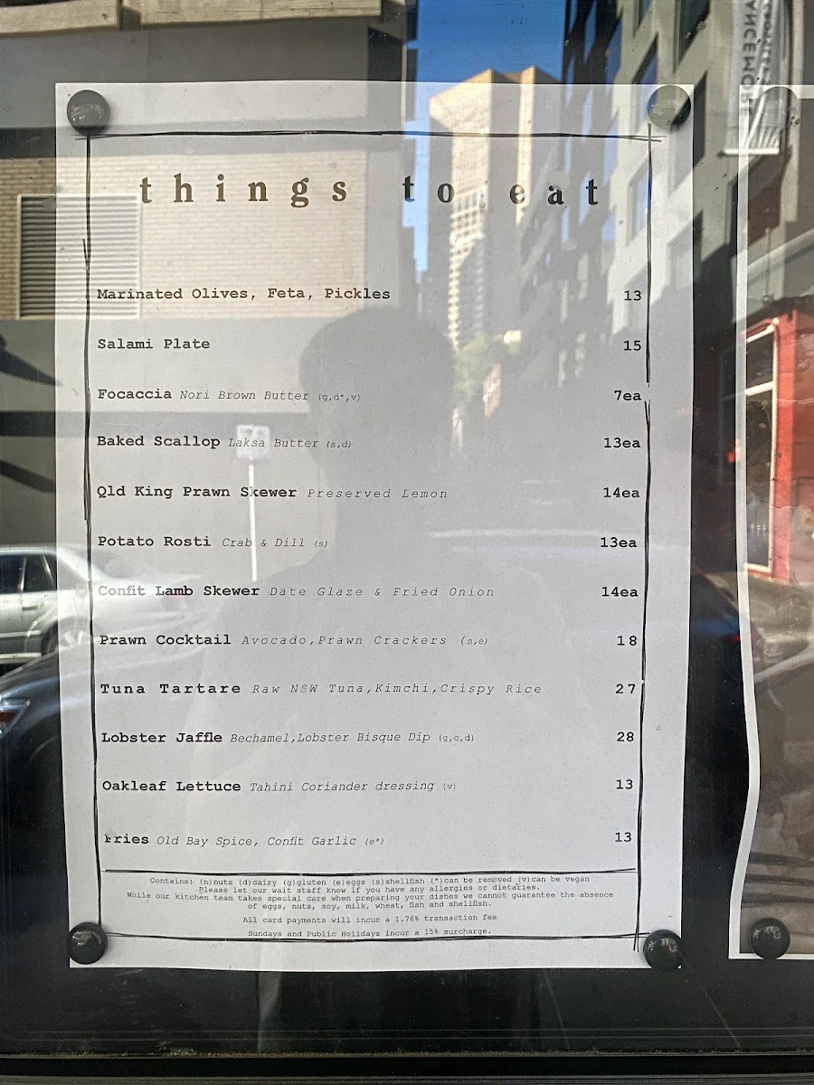 Menu, Pearl Diver