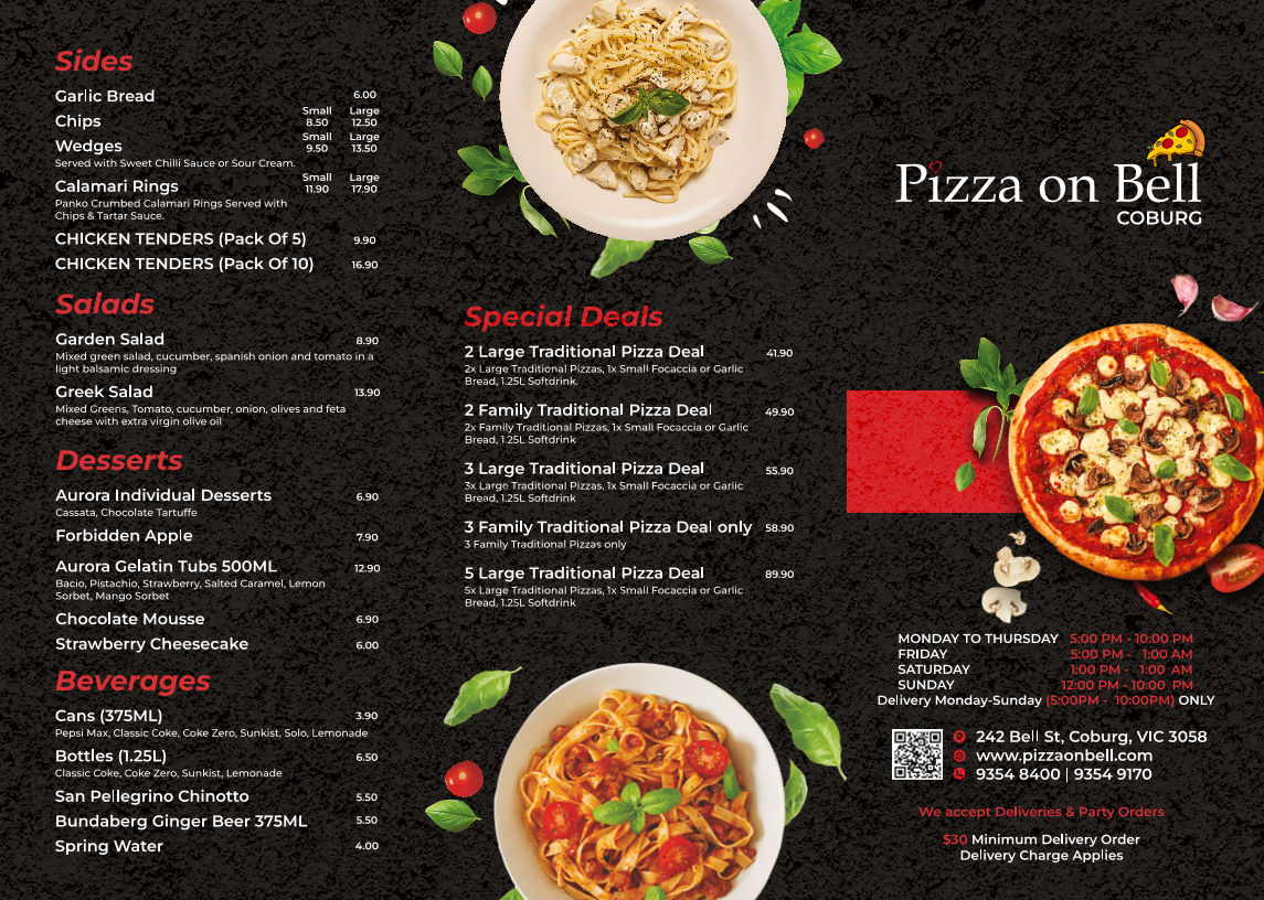 Menu, Pizza on Bell