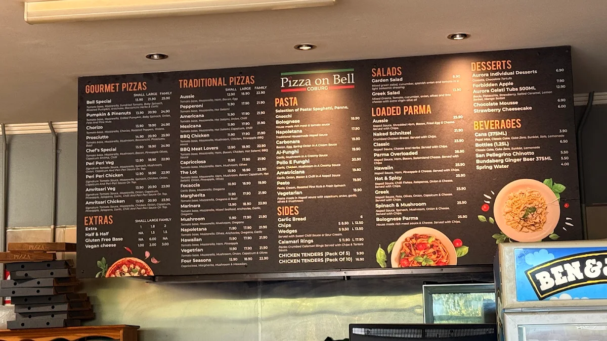 Menu, Pizza on Bell