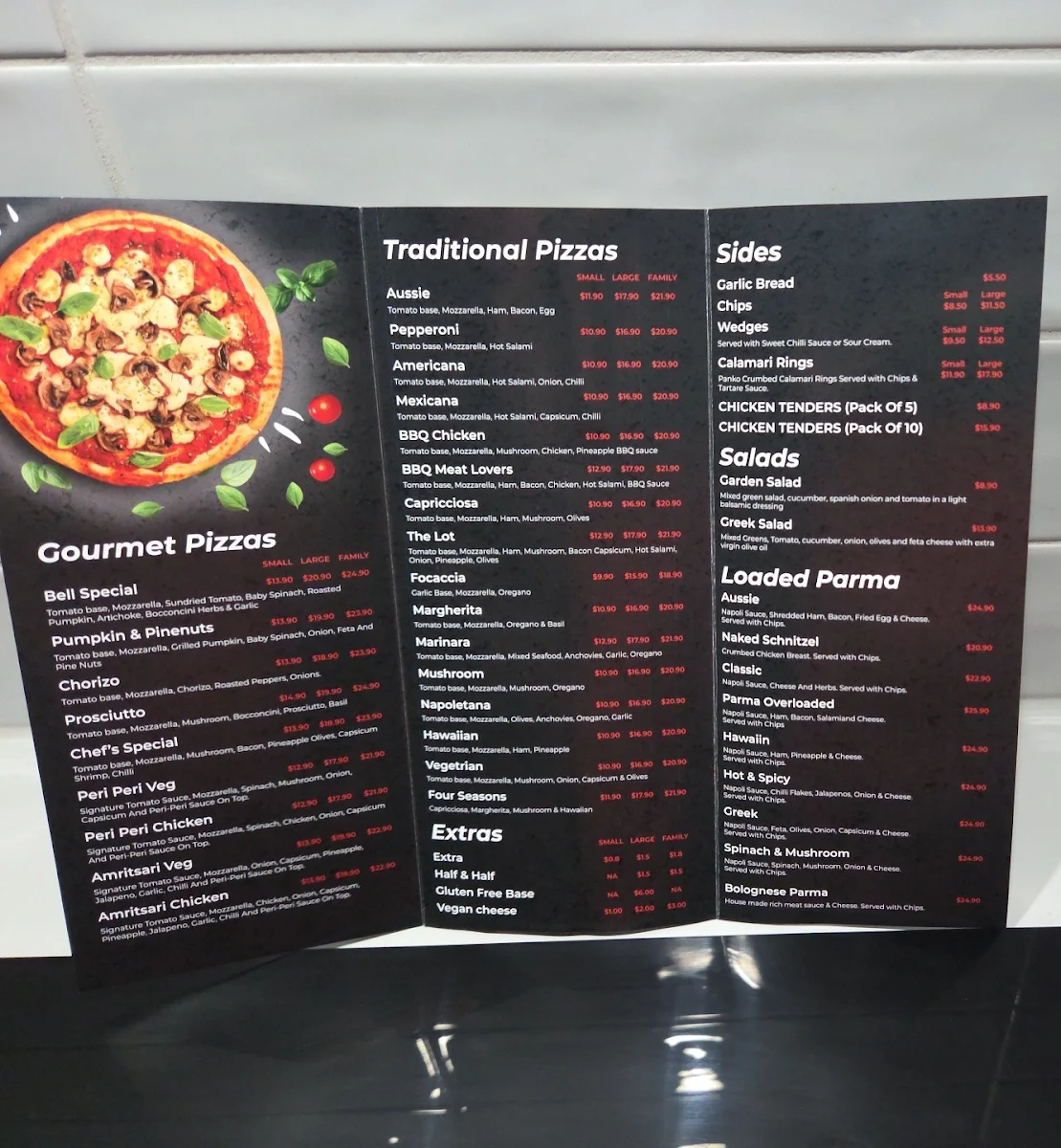 Menu, Pizza on Bell