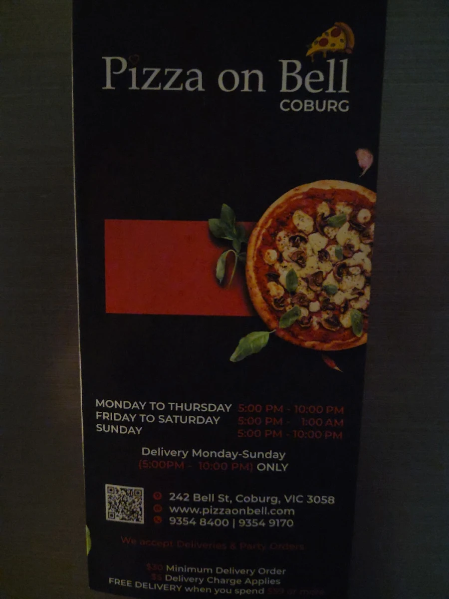 Menu, Pizza on Bell