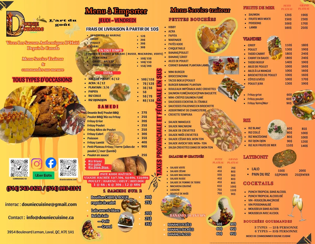 Menu, Dounie Cuisine