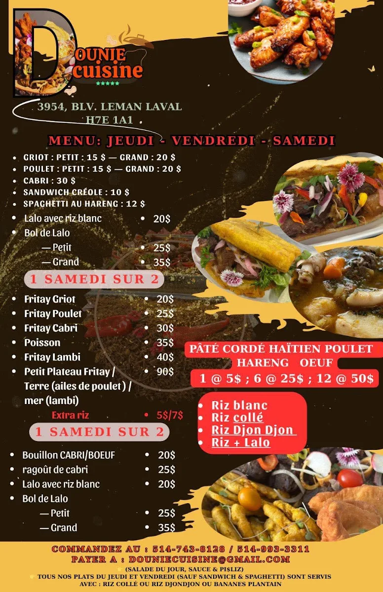 Menu, Dounie Cuisine