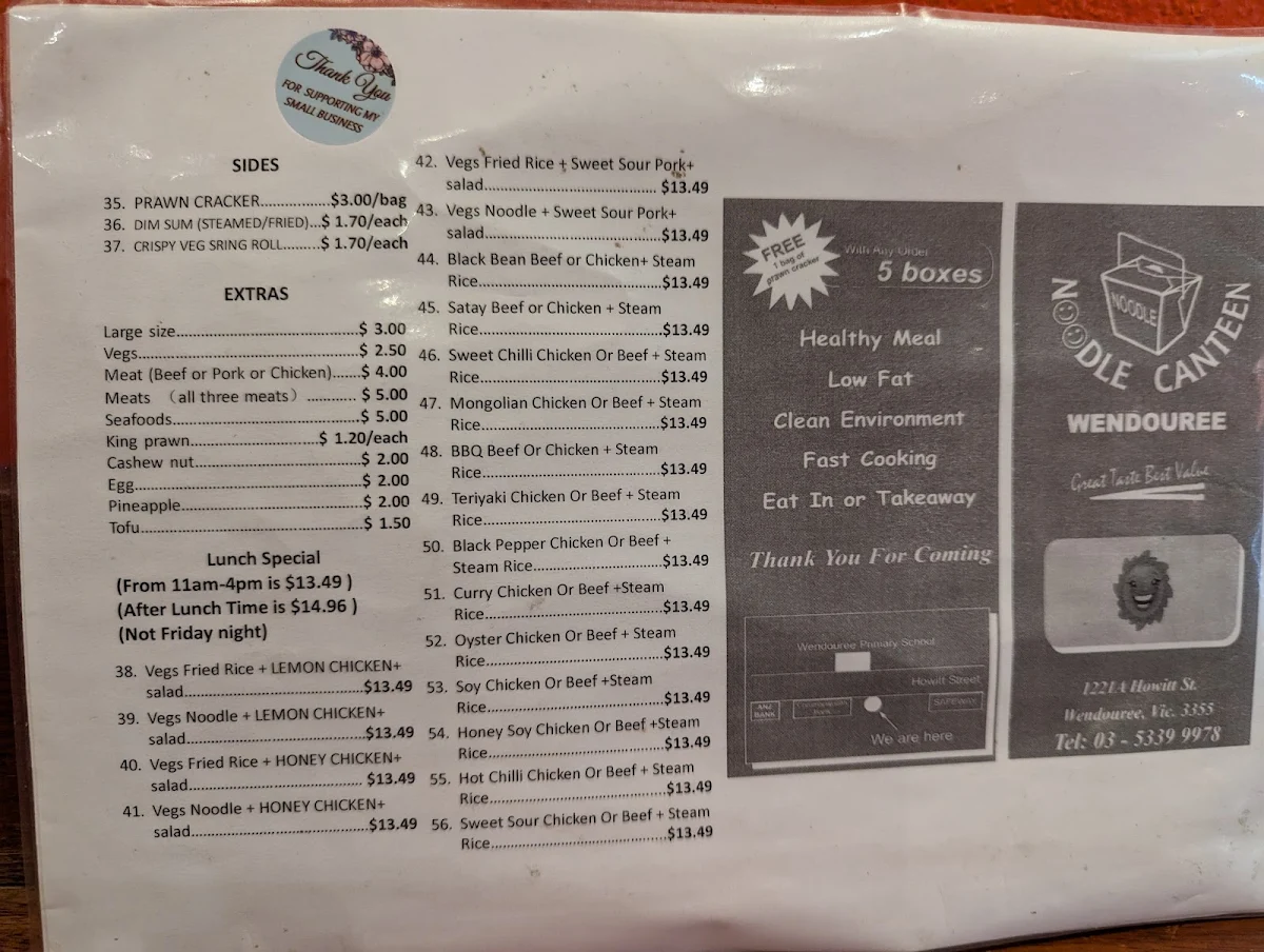 Menu, Noodle Canteen Ballarat Wendouree