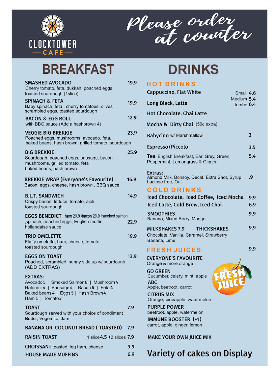Menu, Clocktower Cafe|Catering