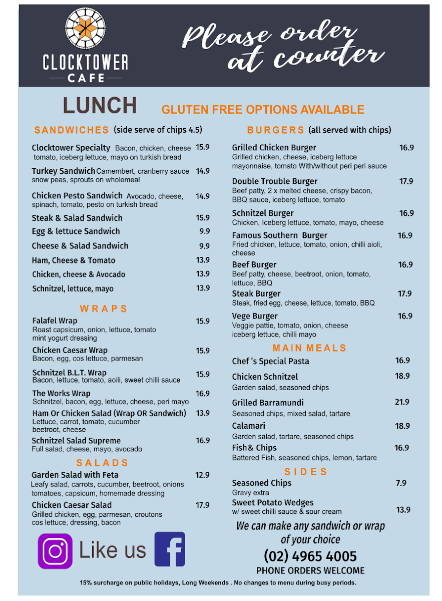 Menu, Clocktower Cafe|Catering