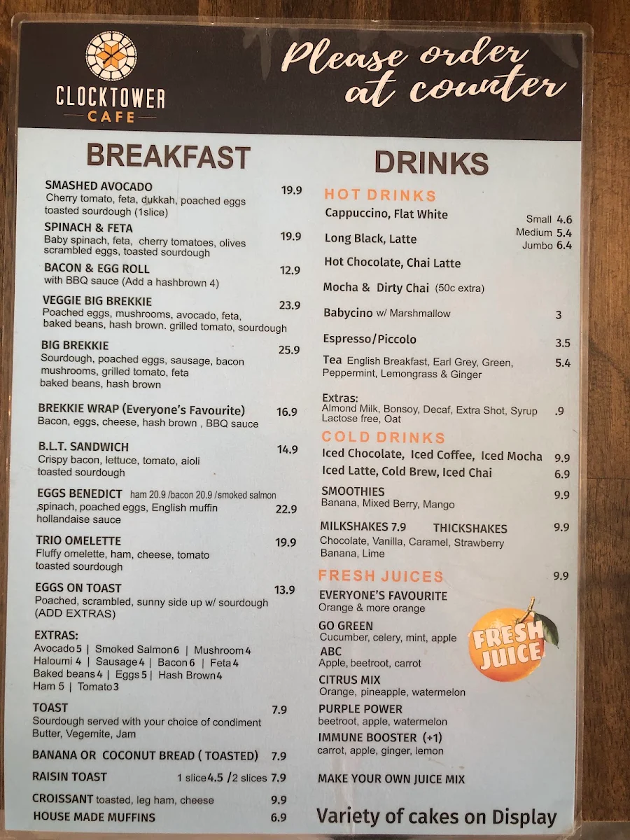 Menu, Clocktower Cafe|Catering
