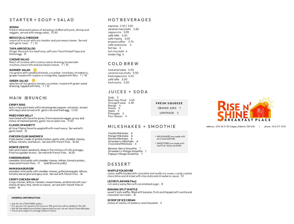 Menu, Rise N' Shine - Forest Lawn