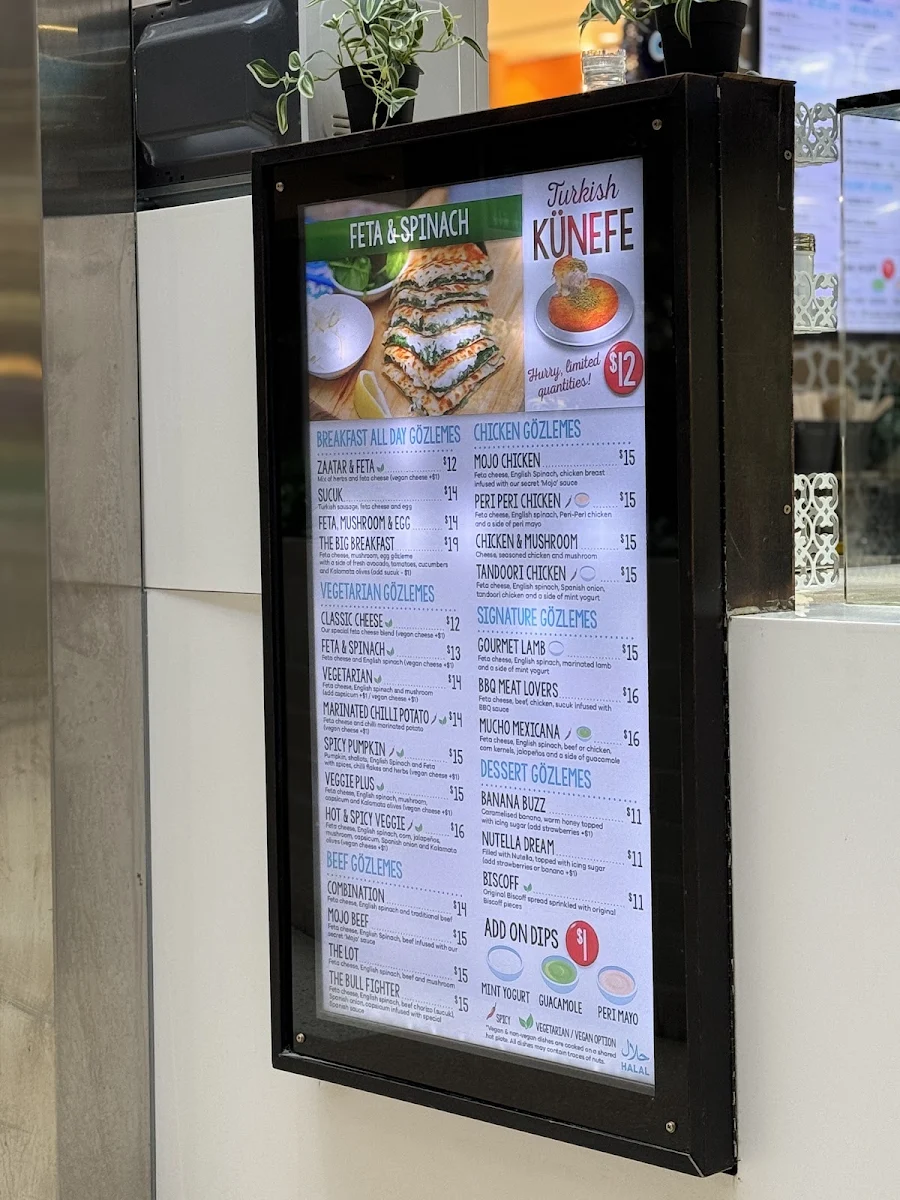 Menu, Gözleme King Blacktown