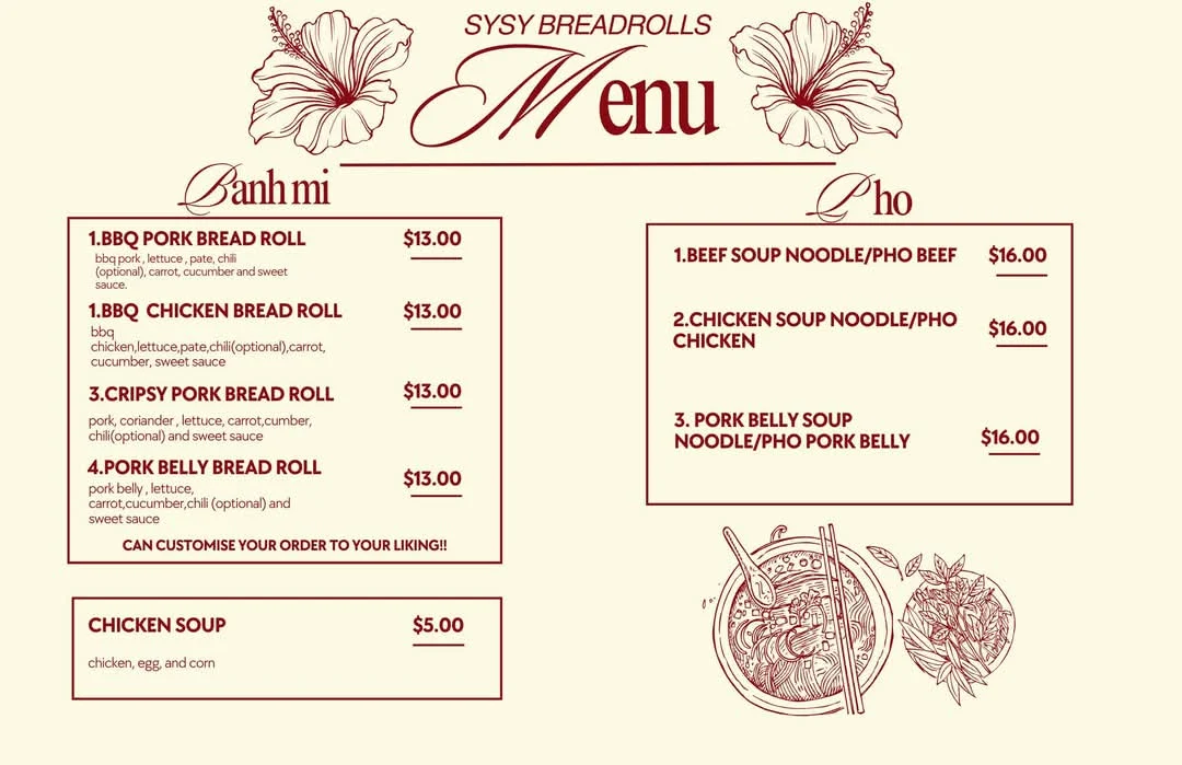 Menu, sysybreadrolls