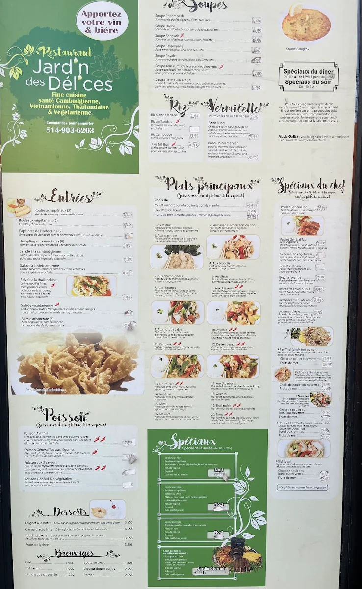 Menu, Restaurant Jardin des Délices