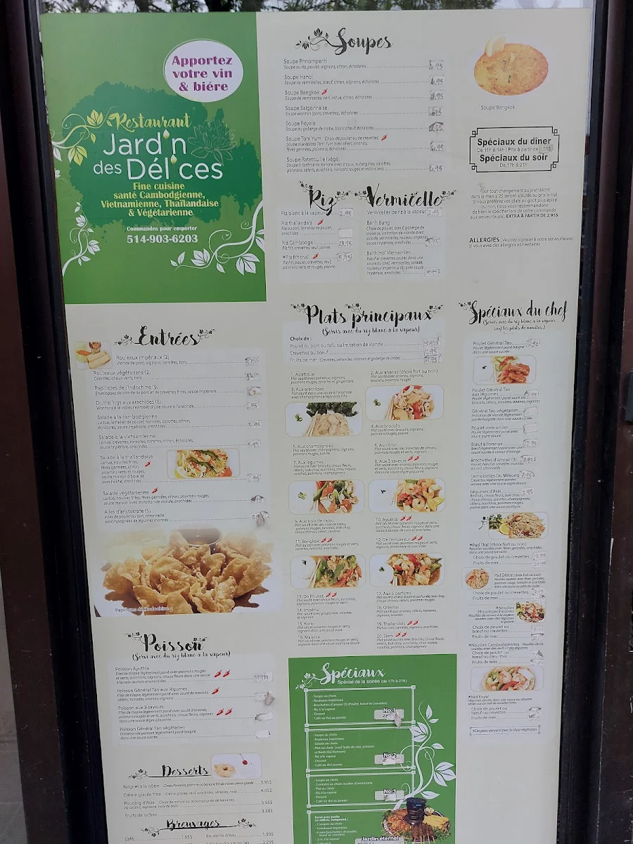 Menu, Restaurant Jardin des Délices