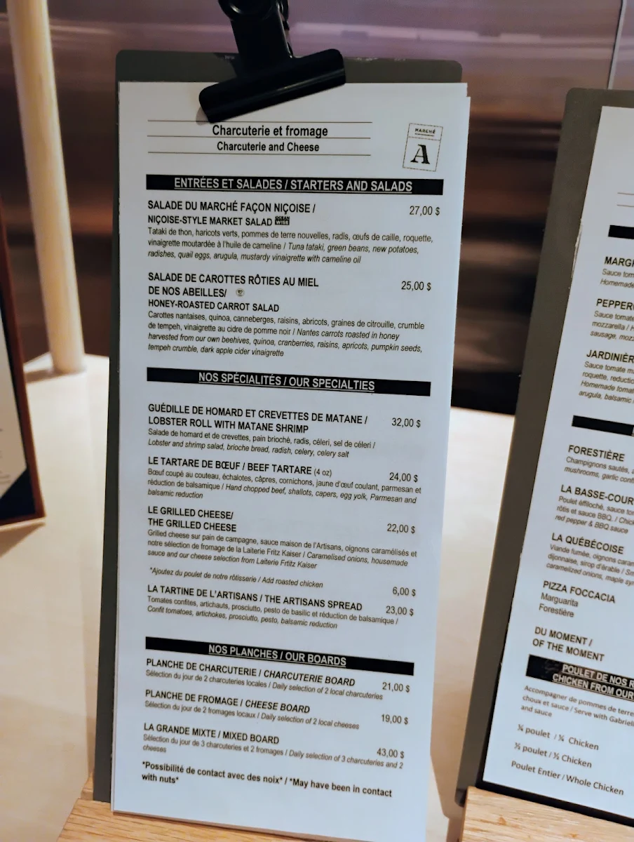 Menu, Artisans