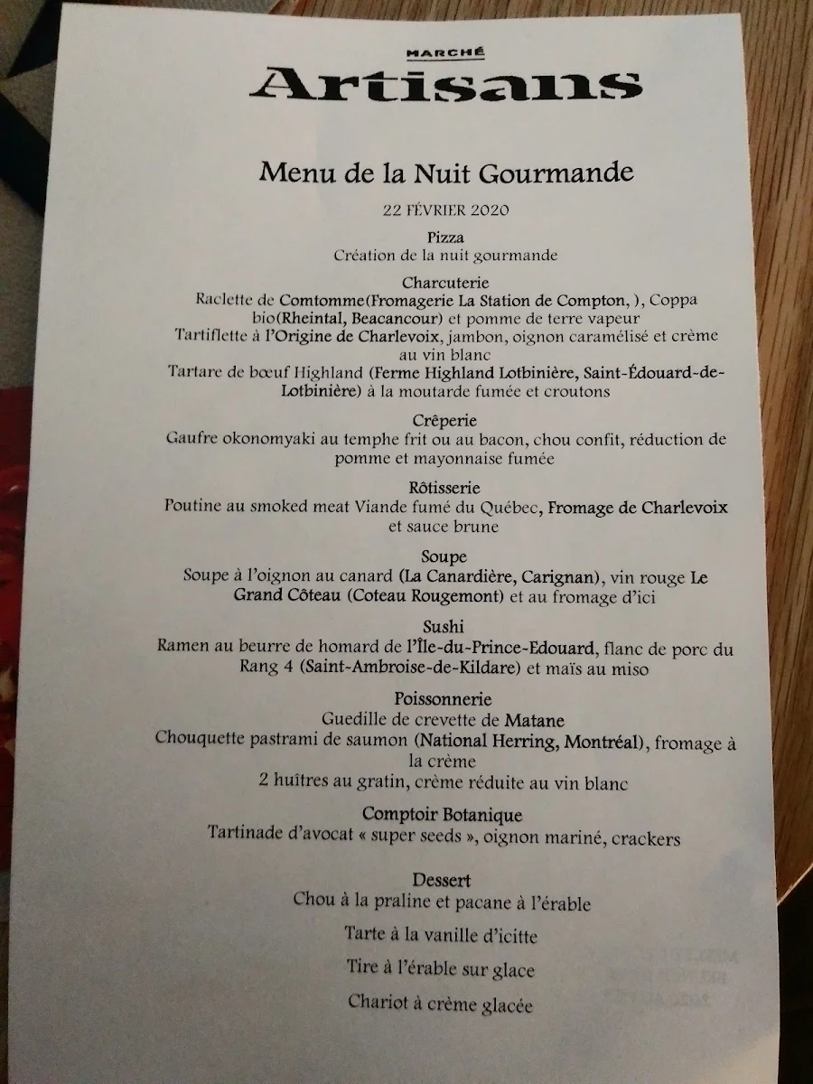 Menu, Artisans
