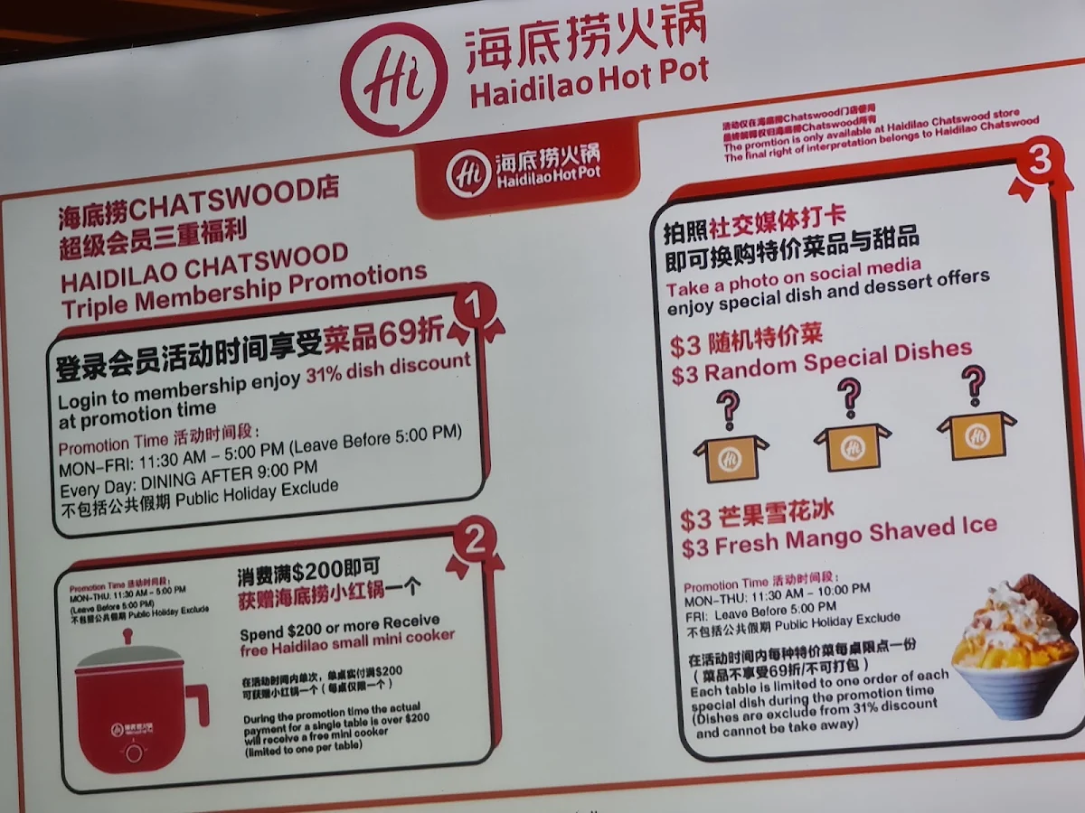Menu, Haidilao Chatswood
