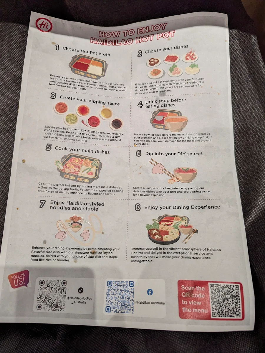 Menu, Haidilao Chatswood