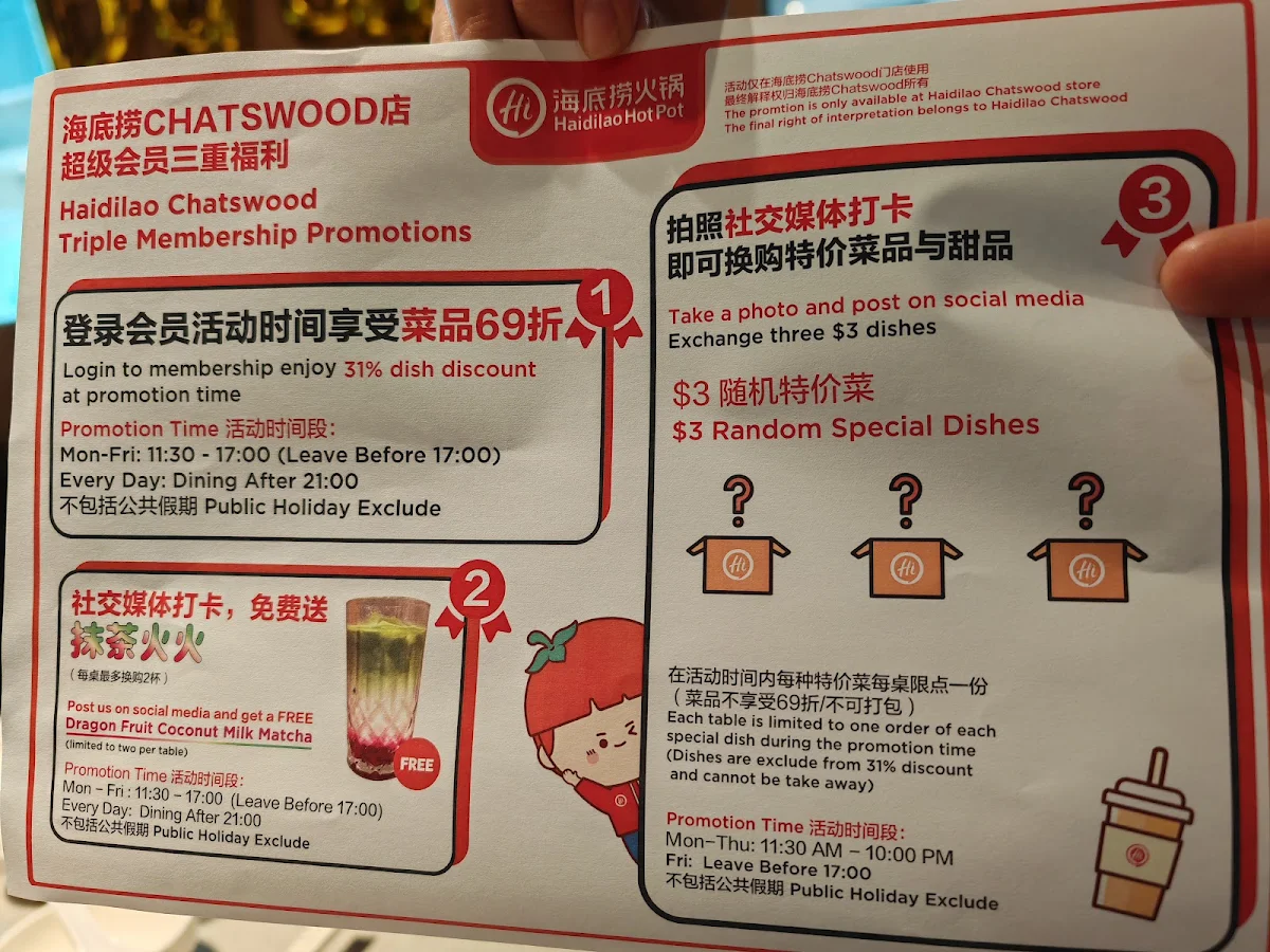 Menu, Haidilao Chatswood