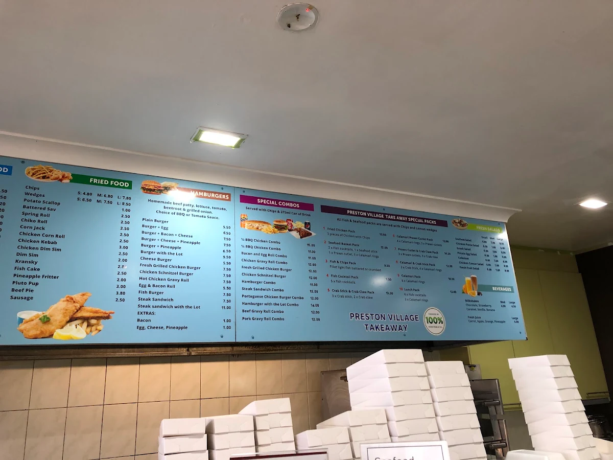 Menu, Preston Village Takeaway