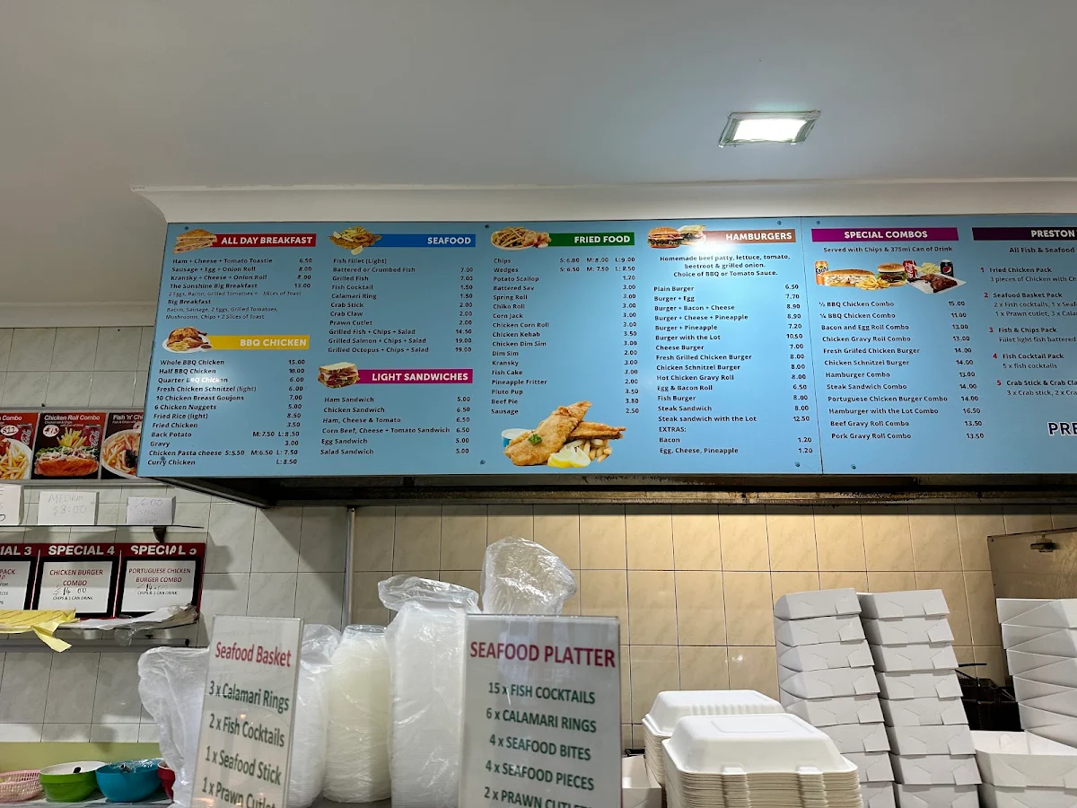 Menu, Preston Village Takeaway