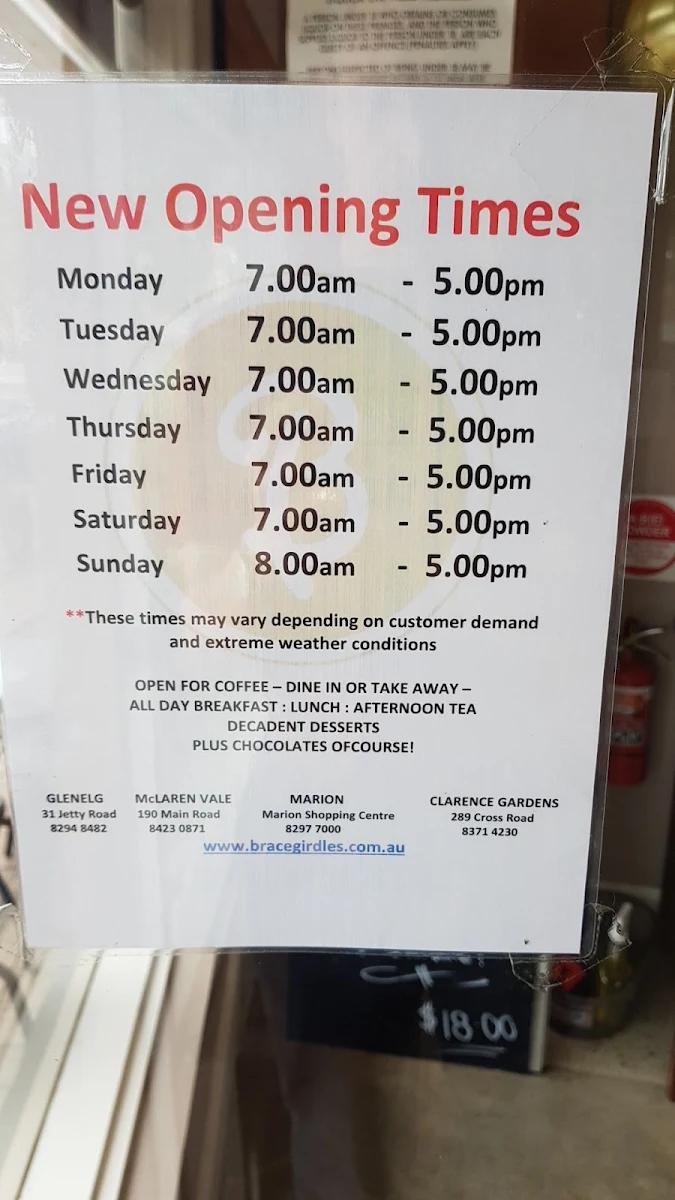 Menu, Bracegirdle's Blackwood