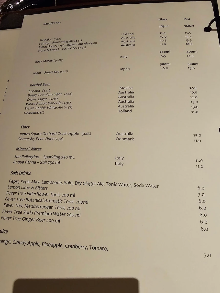 Menu, Waterfront Southgate