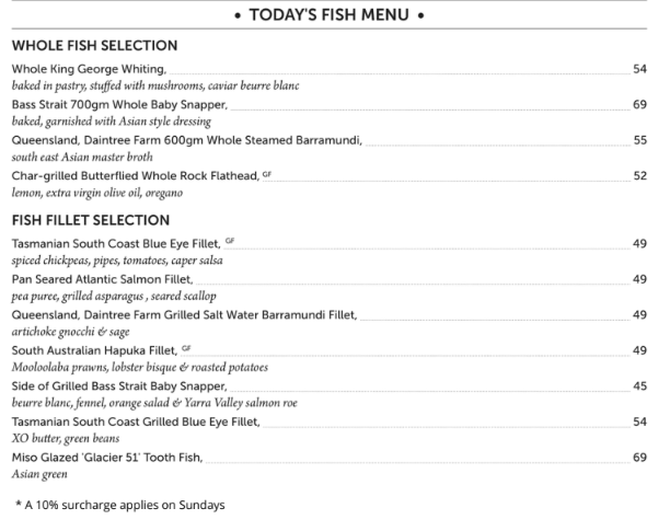 Menu, Waterfront Southgate