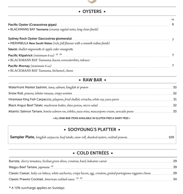 Menu, Waterfront Southgate
