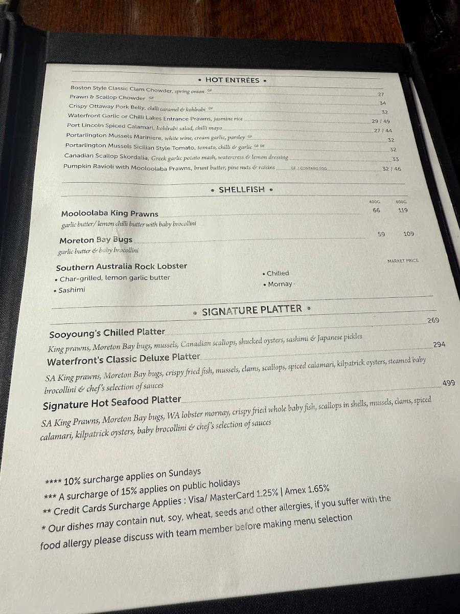 Menu, Waterfront Southgate