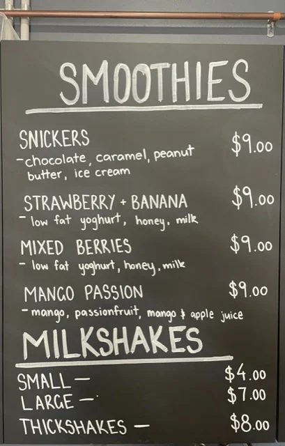 Menu, Kaffeine Shortland