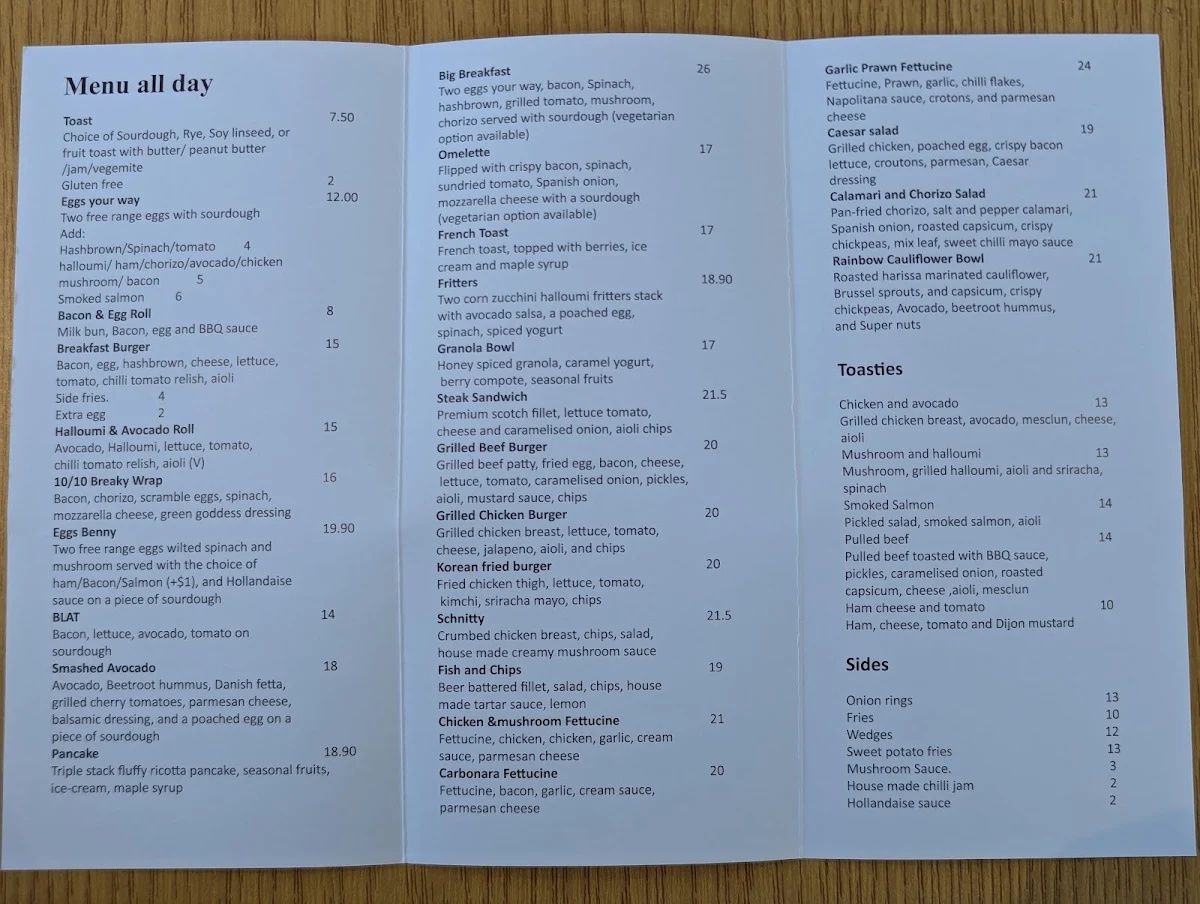 Menu, 10/10 cafe