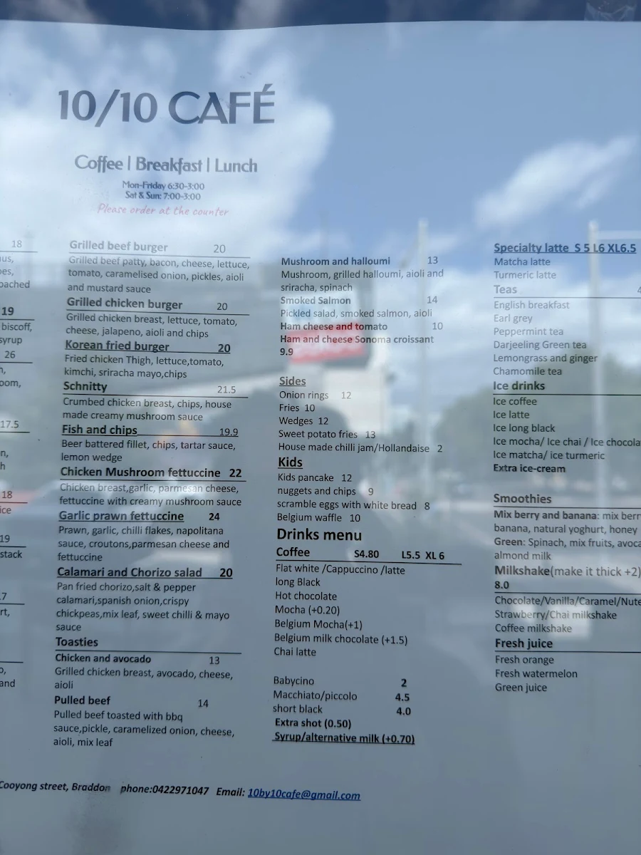 Menu, 10/10 cafe