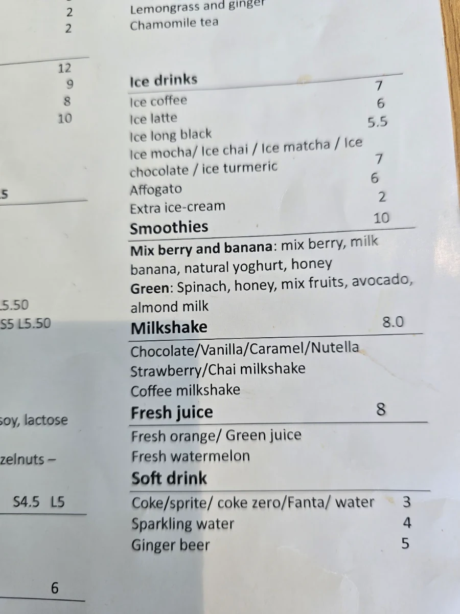 Menu, 10/10 cafe