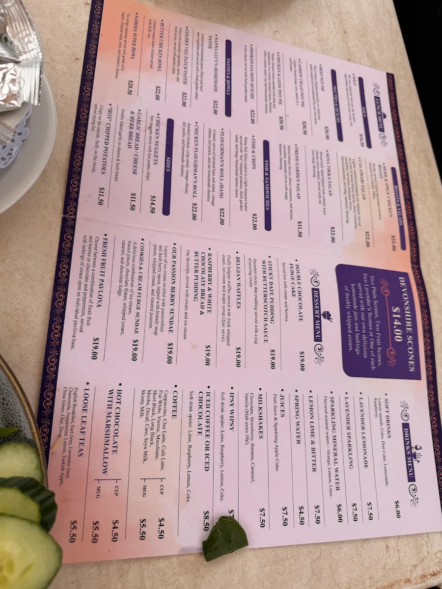 Menu, Lady Lavender's Tea Room