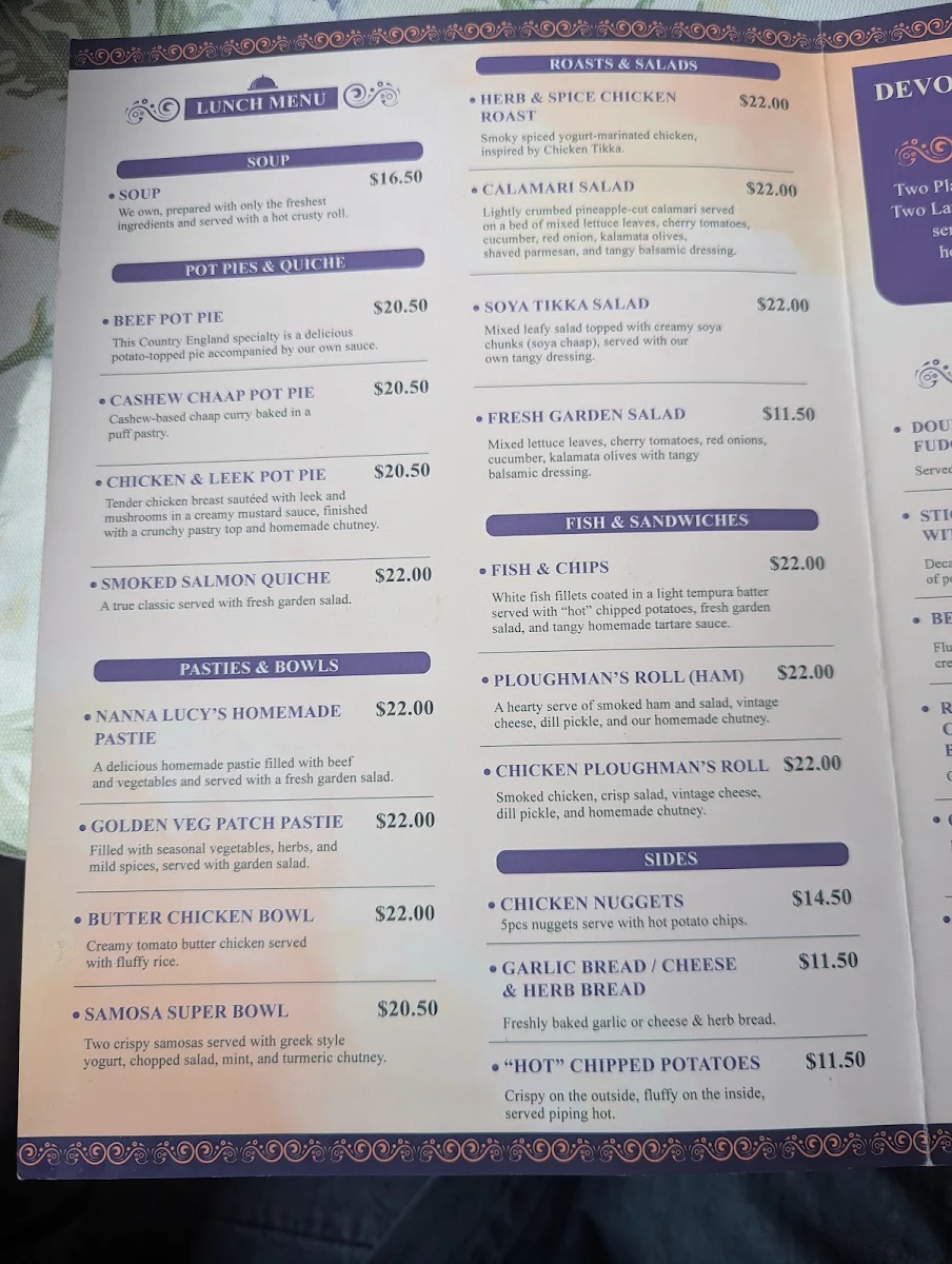 Menu, Lady Lavender's Tea Room