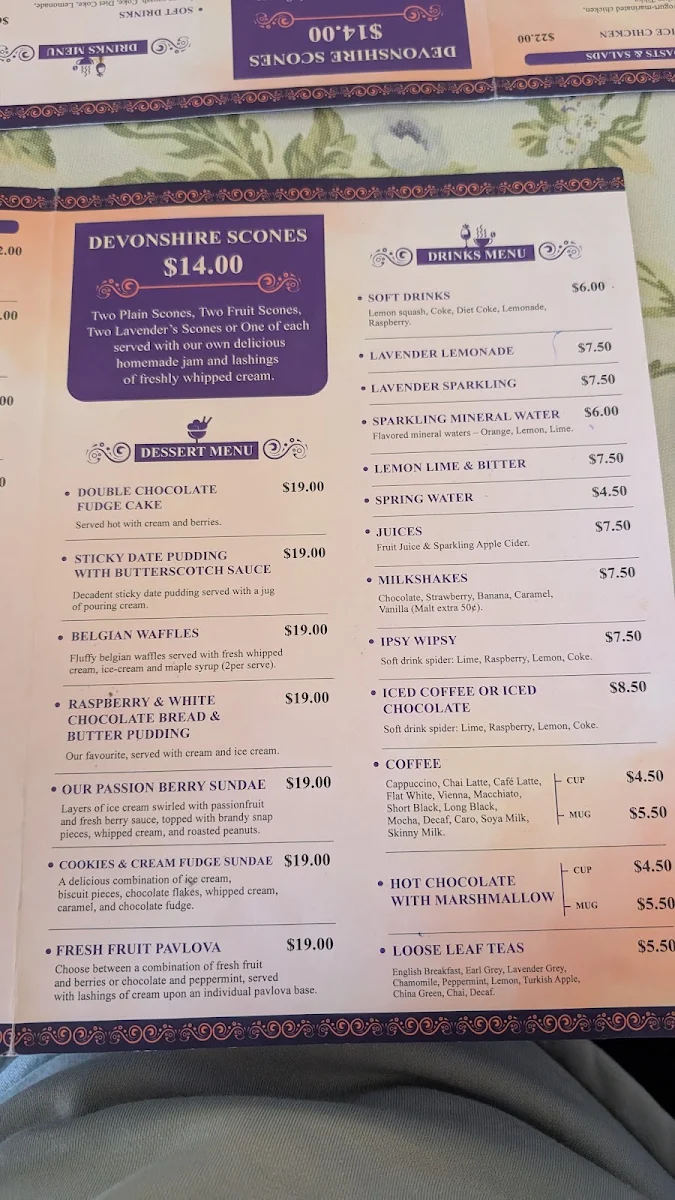 Menu, Lady Lavender's Tea Room