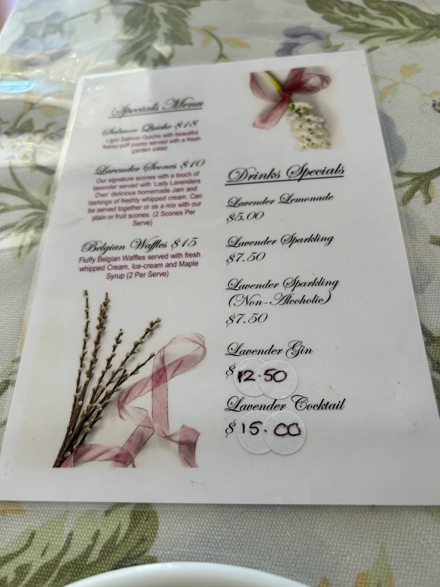 Menu, Lady Lavender's Tea Room