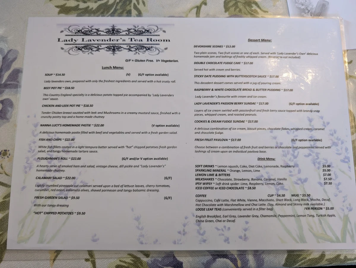 Menu, Lady Lavender's Tea Room