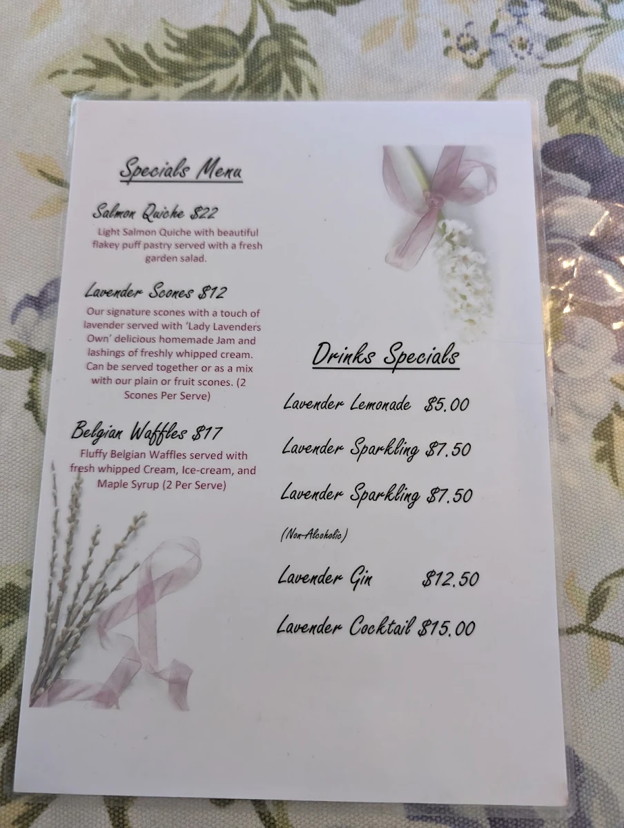 Menu, Lady Lavender's Tea Room