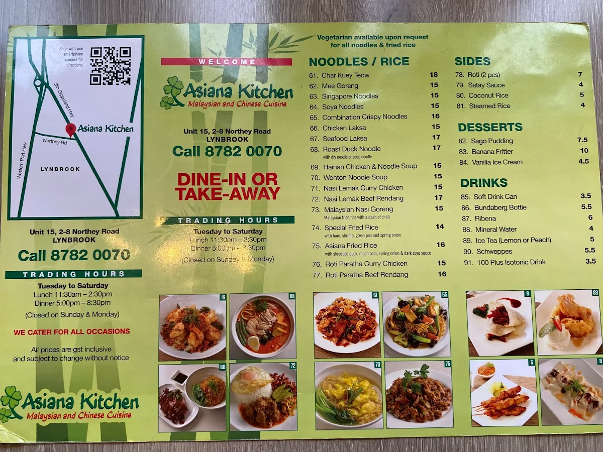 Menu, Asiana Kitchen