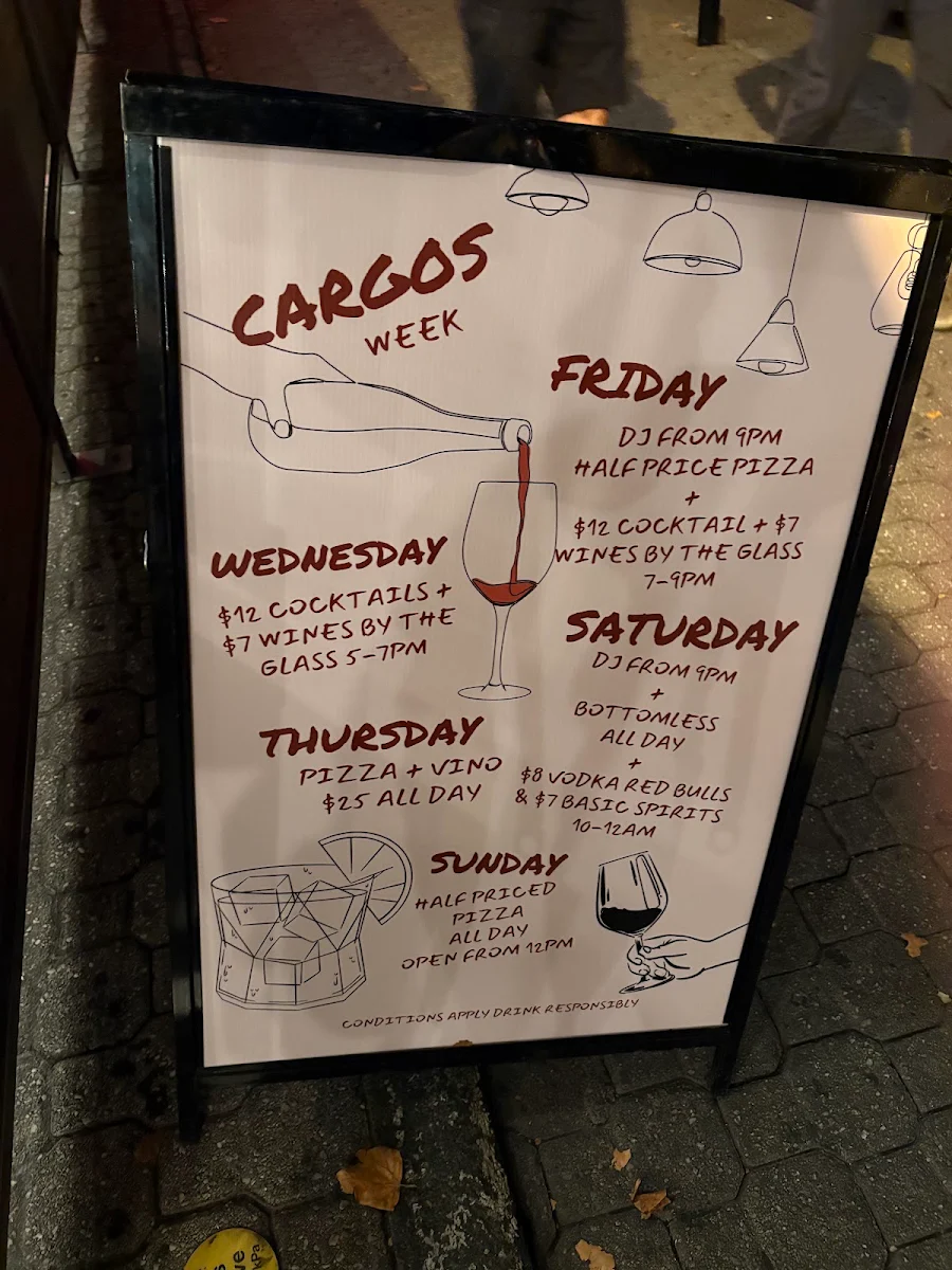 Menu, Cargo Bar Pizza Lounge