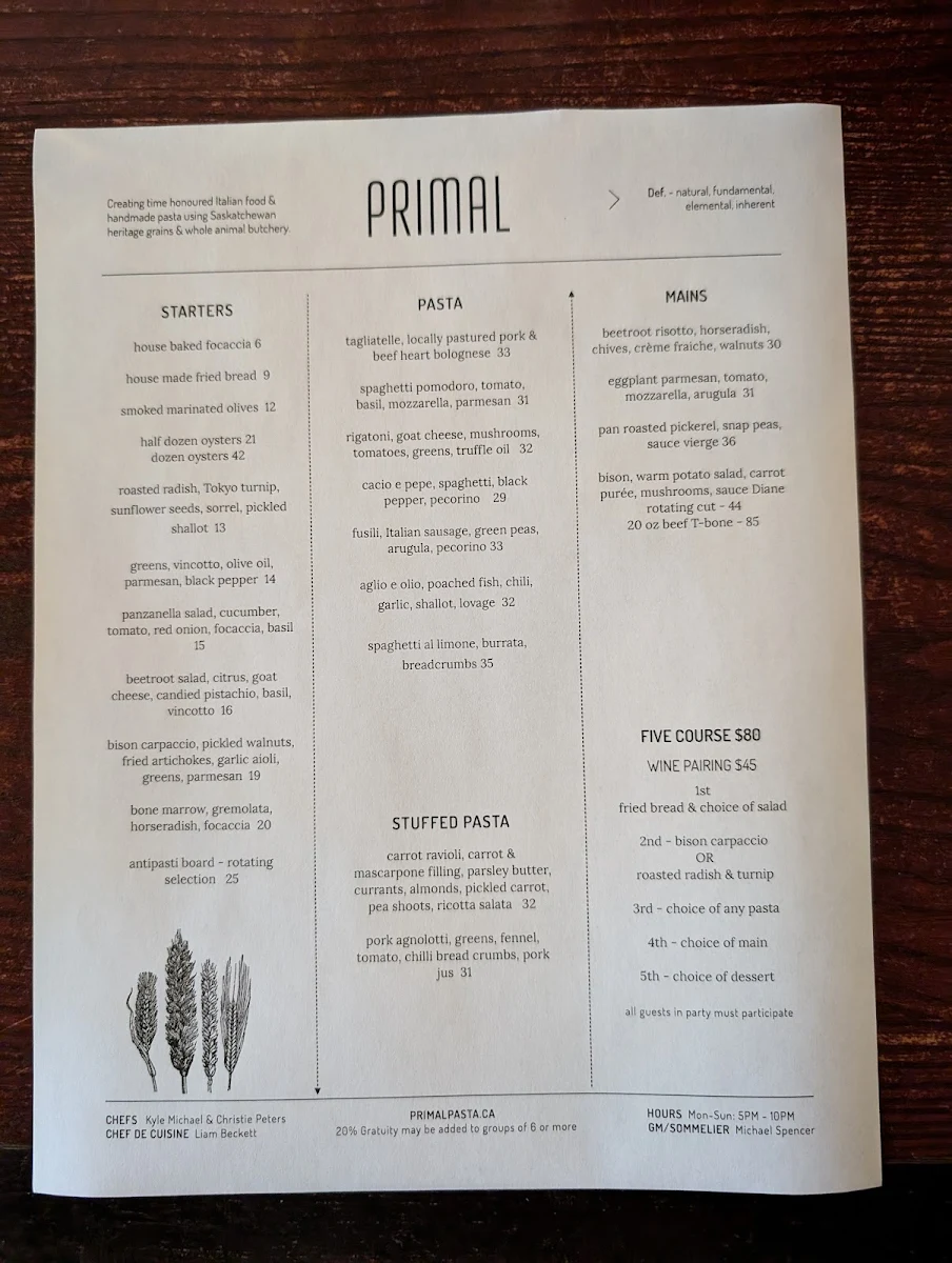 Menu, Primal